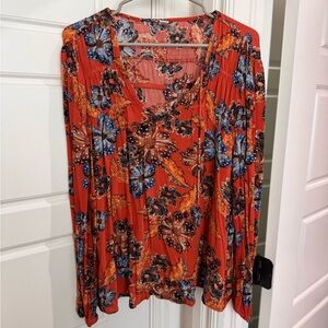 Old Navy Orange and Blue Floral Blouse